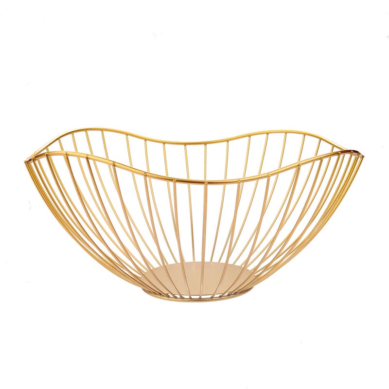 IBWell High Style Curved-Edge Modern Creative Stylish Single Tier Dish,Metal Iron Wire Fruit Vegetables Bread Decorative Stand Serving Bowls Basket Holder (Gold) - Image 1